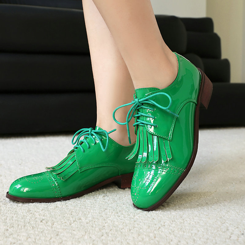 Oxford Lace Up Women - Pelle verniciata PU Rosa Verde Rosso